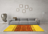 Machine Washable Abstract Yellow Modern Rug, wshabs5167yw