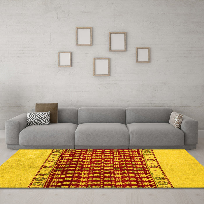 Machine Washable Abstract Yellow Modern Rug in a Living Room, wshabs5167yw