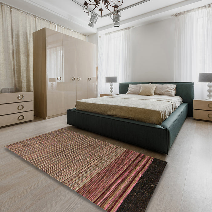 Abstract Red Brown Modern Rug in a Bedroom, abs5168