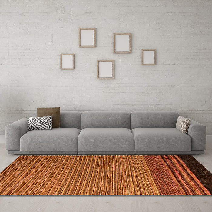 Machine Washable Abstract Orange Modern Area Rugs in a Living Room, wshabs5168org