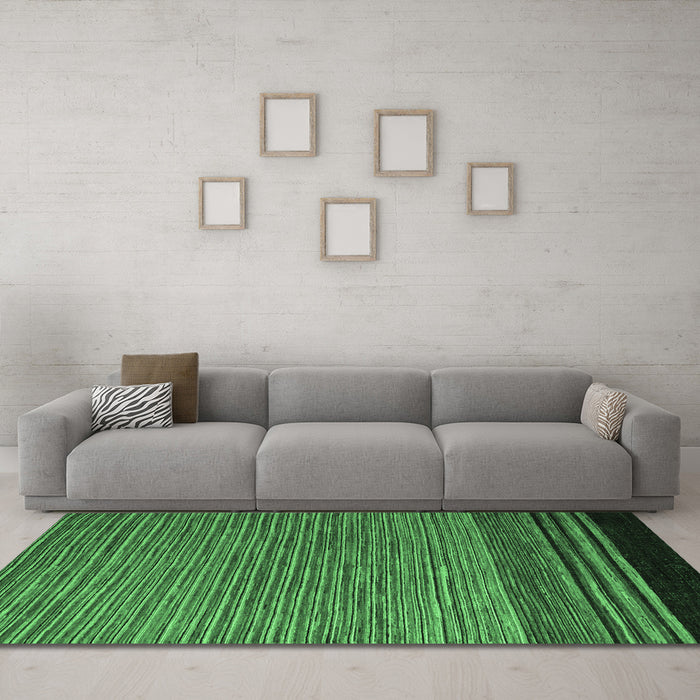 Machine Washable Abstract Emerald Green Modern Area Rugs in a Living Room,, wshabs5168emgrn