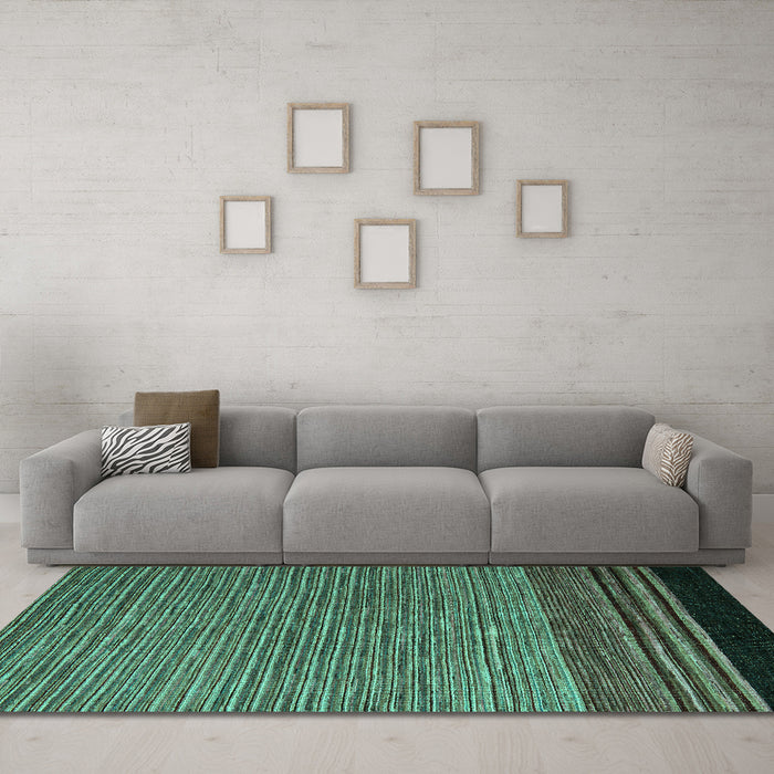 Machine Washable Abstract Turquoise Modern Area Rugs in a Living Room,, wshabs5168turq