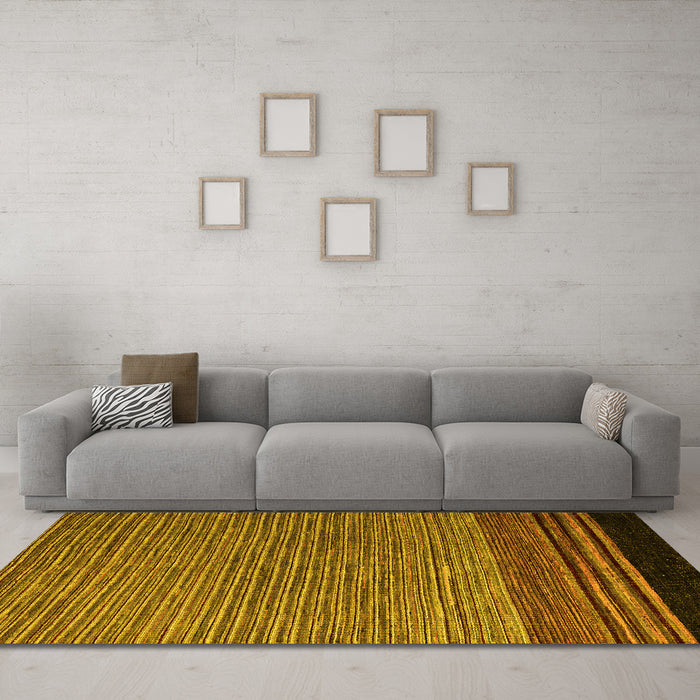 Machine Washable Abstract Yellow Modern Rug in a Living Room, wshabs5168yw