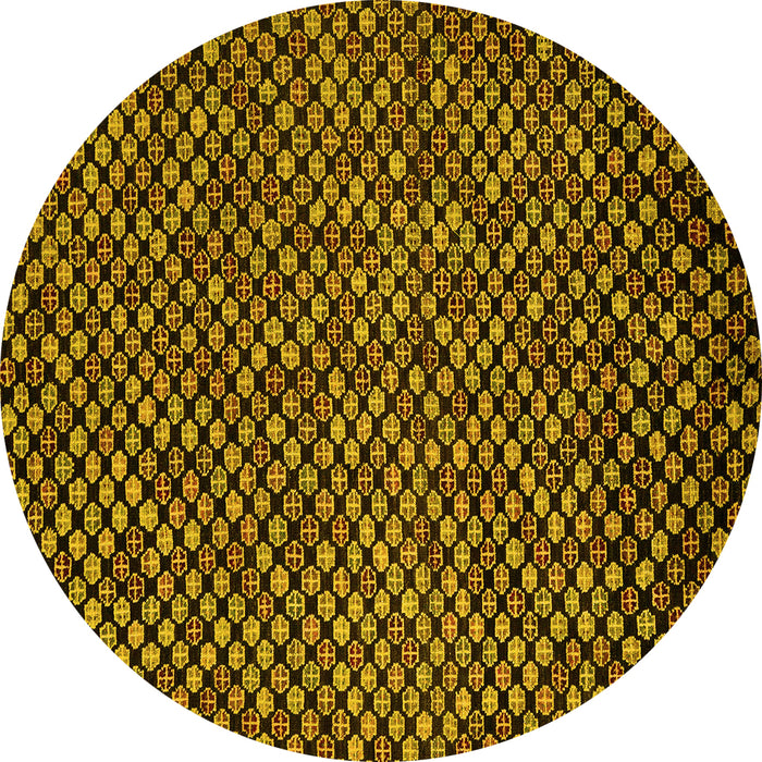 Round Machine Washable Abstract Yellow Modern Rug, wshabs5169yw