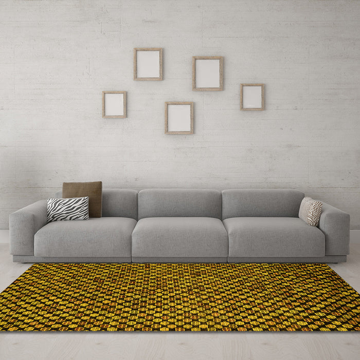 Machine Washable Abstract Yellow Modern Rug in a Living Room, wshabs5169yw