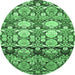 Round Machine Washable Abstract Emerald Green Modern Area Rugs, wshabs516emgrn