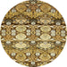 Round Machine Washable Abstract Chrome Gold Yellow Rug, wshabs516