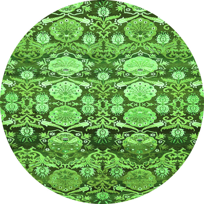 Round Machine Washable Abstract Green Modern Area Rugs, wshabs516grn