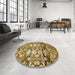 Round Machine Washable Abstract Chrome Gold Yellow Rug in a Office, wshabs516