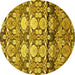 Round Machine Washable Abstract Yellow Modern Rug, wshabs516yw