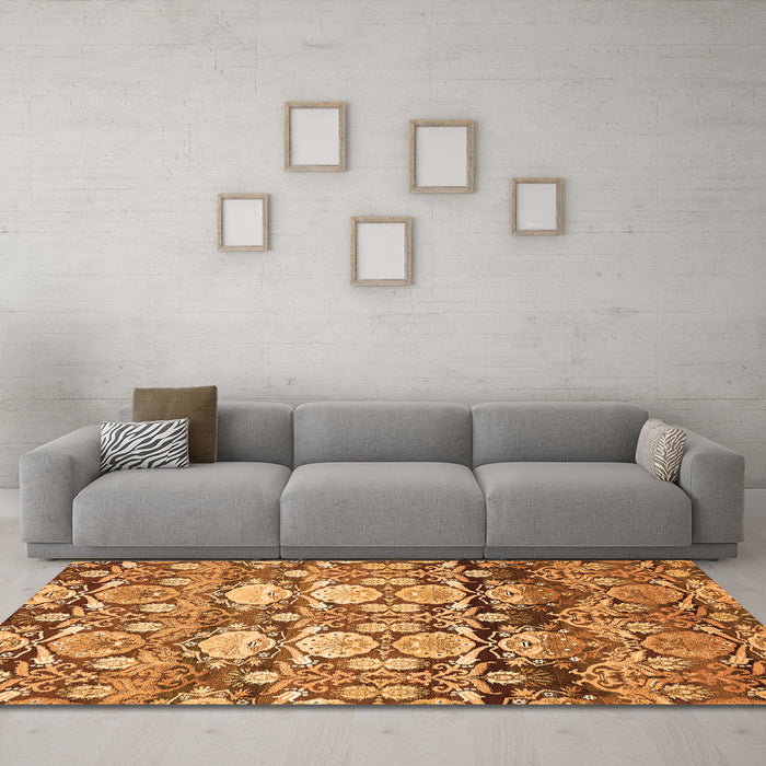 Machine Washable Abstract Orange Modern Area Rugs in a Living Room, wshabs516org