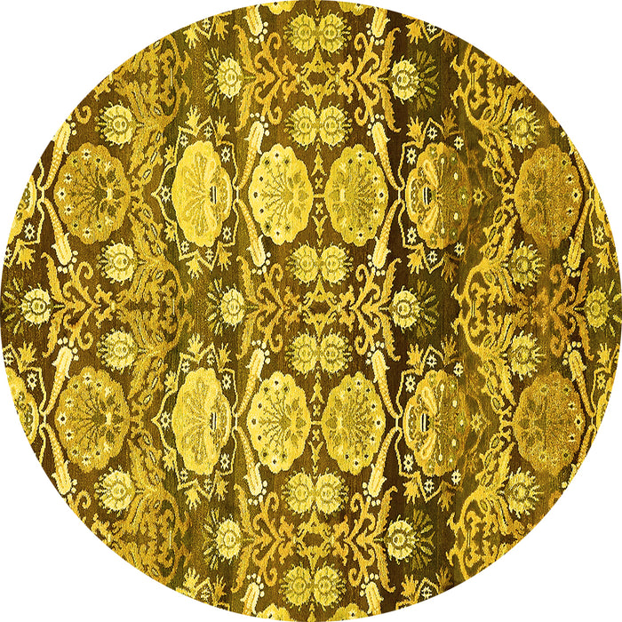 Round Abstract Yellow Modern Rug, abs516yw