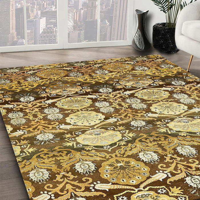 Abstract Chrome Gold Yellow Modern Rug in Family Room, abs516