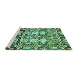 Sideview of Machine Washable Abstract Turquoise Modern Area Rugs, wshabs516turq