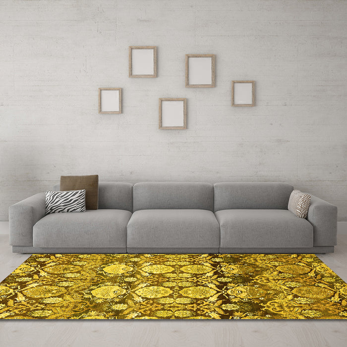 Machine Washable Abstract Yellow Modern Rug in a Living Room, wshabs516yw