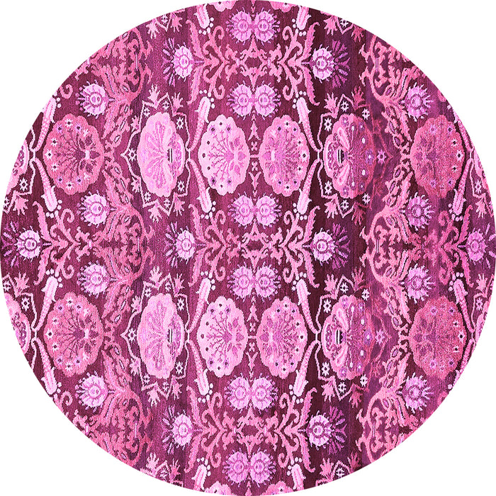 Round Machine Washable Abstract Pink Modern Rug, wshabs516pnk