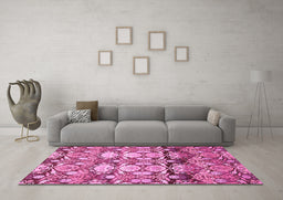 Machine Washable Abstract Pink Modern Rug in a Living Room, wshabs516pnk