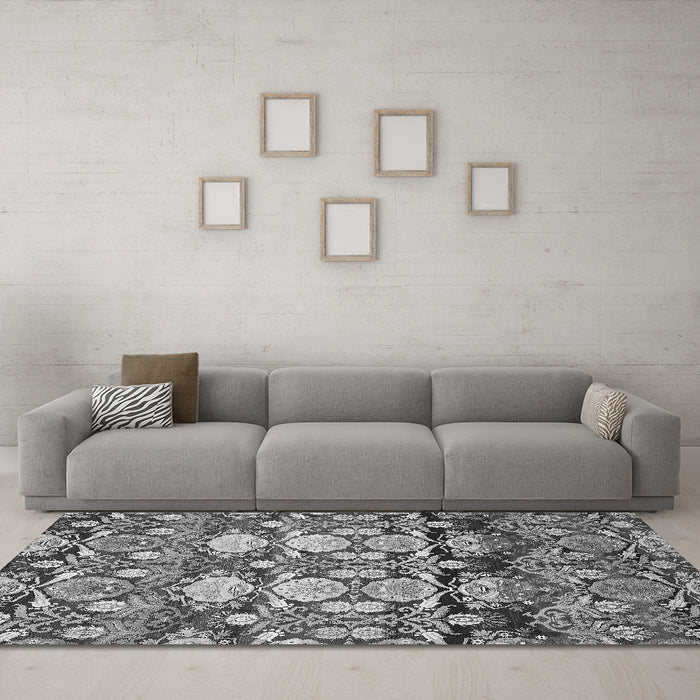 Machine Washable Abstract Gray Modern Rug in a Living Room,, wshabs516gry