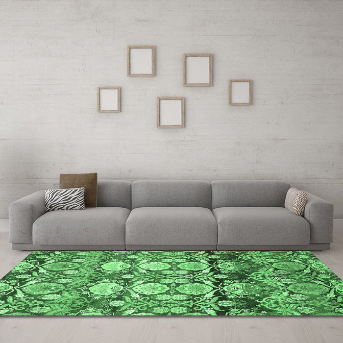 Machine Washable Abstract Emerald Green Modern Area Rugs in a Living Room,, wshabs516emgrn