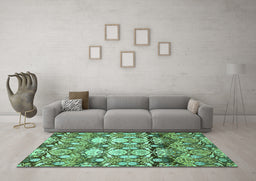 Machine Washable Abstract Turquoise Modern Area Rugs in a Living Room,, wshabs516turq