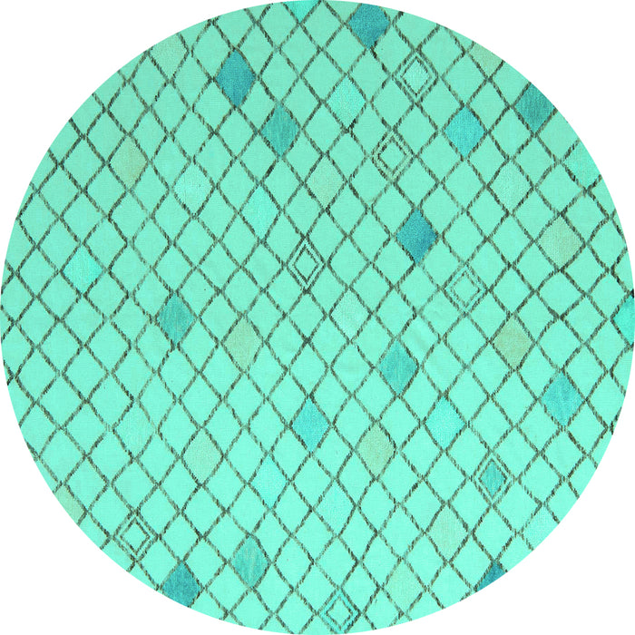 Round Machine Washable Solid Turquoise Modern Area Rugs, wshabs5170turq