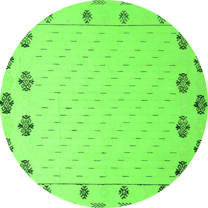 Round Machine Washable Solid Green Modern Area Rugs, wshabs5171grn