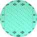 Round Machine Washable Solid Turquoise Modern Area Rugs, wshabs5171turq