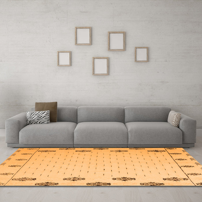 Machine Washable Solid Orange Modern Area Rugs in a Living Room, wshabs5171org