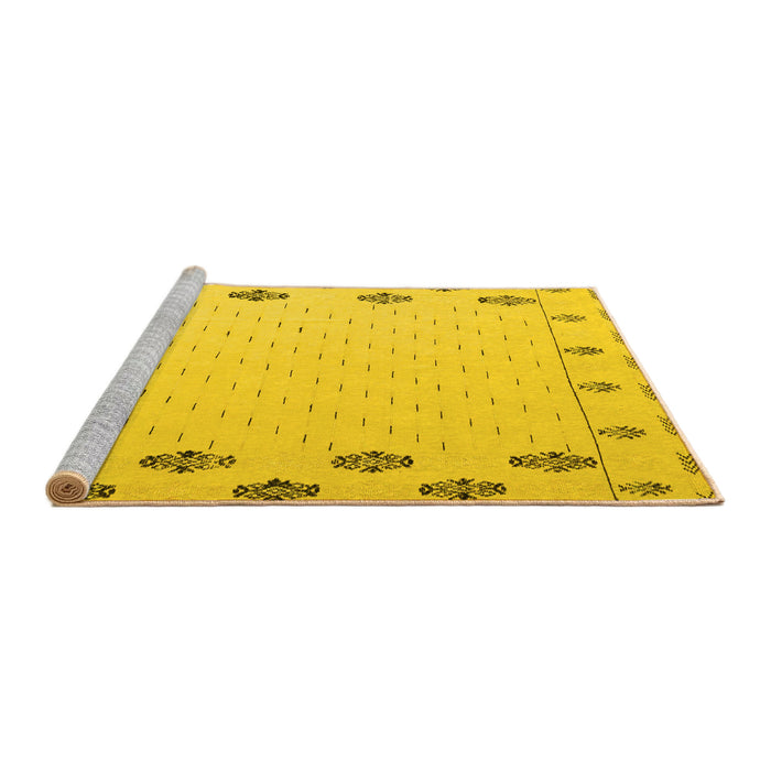 Sideview of Machine Washable Solid Yellow Modern Rug, wshabs5171yw