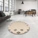 Round Abstract Deep Peach Orange Solid Rug in a Office, abs5171