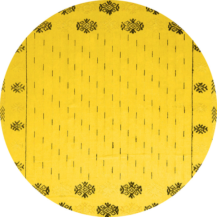 Round Machine Washable Solid Yellow Modern Rug, wshabs5171yw