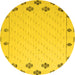 Round Machine Washable Solid Yellow Modern Rug, wshabs5171yw