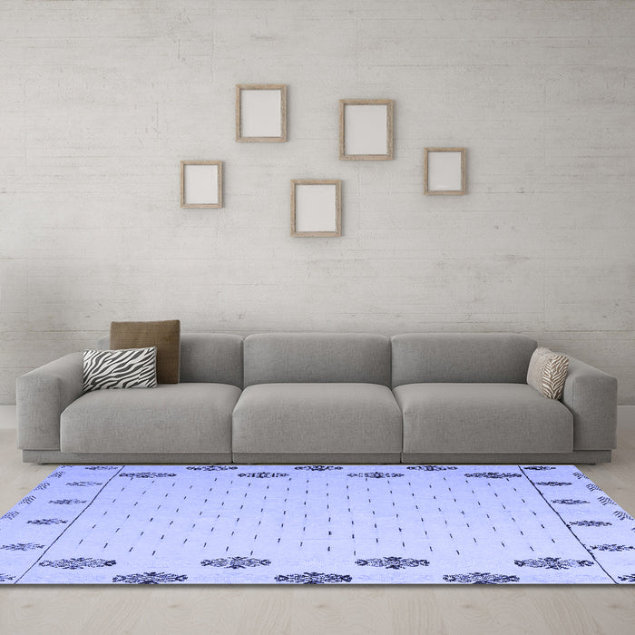 Machine Washable Solid Blue Modern Rug in a Living Room, wshabs5171blu