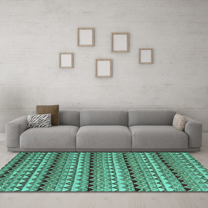 Machine Washable Abstract Turquoise Modern Area Rugs in a Living Room,, wshabs5172turq