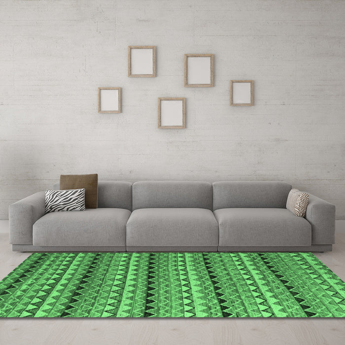 Machine Washable Abstract Emerald Green Modern Area Rugs in a Living Room,, wshabs5172emgrn