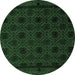 Round Machine Washable Abstract Emerald Green Modern Area Rugs, wshabs5173emgrn