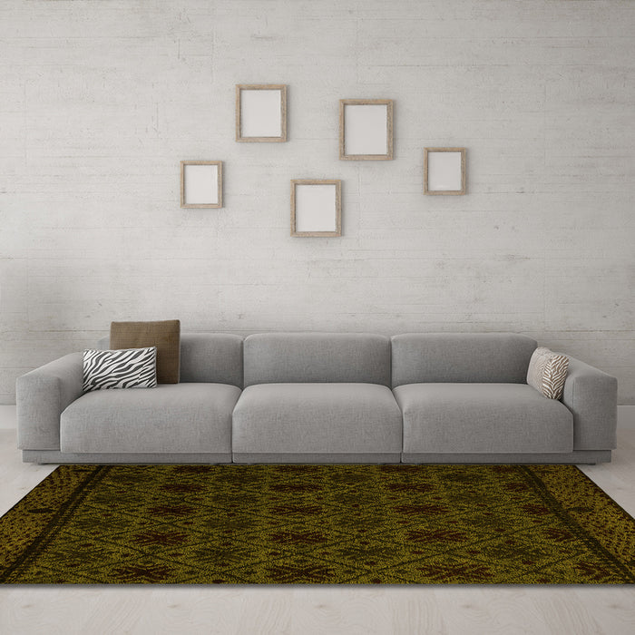 Machine Washable Abstract Yellow Modern Rug in a Living Room, wshabs5173yw