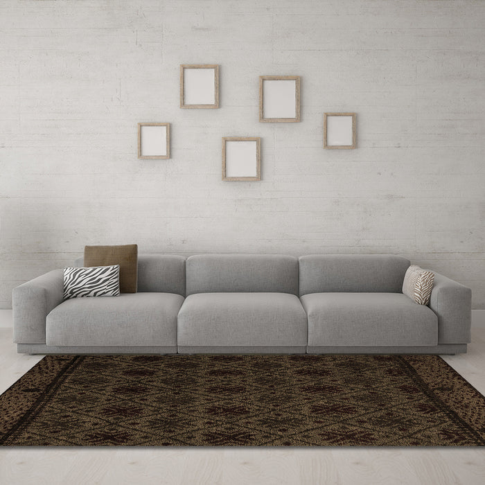 Machine Washable Abstract Brown Modern Rug in a Living Room,, wshabs5173brn