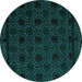 Round Machine Washable Abstract Turquoise Modern Area Rugs, wshabs5173turq