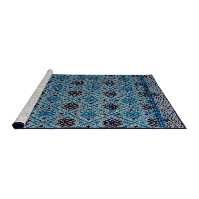 Sideview of Machine Washable Abstract Koi Blue Rug, wshabs5174