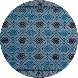 Round Machine Washable Abstract Koi Blue Rug, wshabs5174