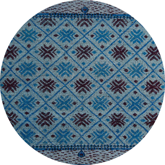 Round Machine Washable Abstract Koi Blue Rug, wshabs5174