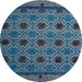 Round Machine Washable Abstract Koi Blue Rug, wshabs5174