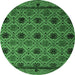 Round Machine Washable Abstract Emerald Green Modern Area Rugs, wshabs5174emgrn