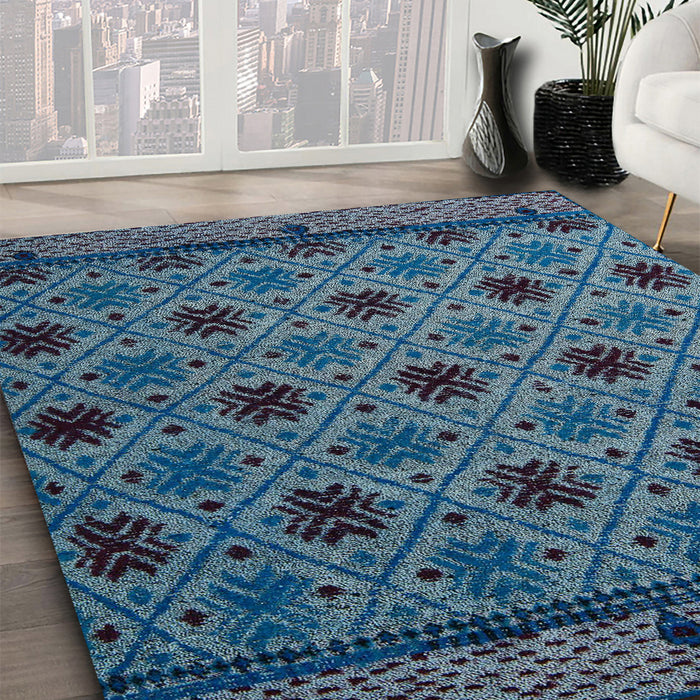 Machine Washable Abstract Koi Blue Rug in a Family Room, wshabs5174