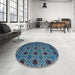 Round Abstract Koi Blue Modern Rug in a Office, abs5174