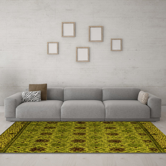 Machine Washable Abstract Yellow Modern Rug in a Living Room, wshabs5174yw