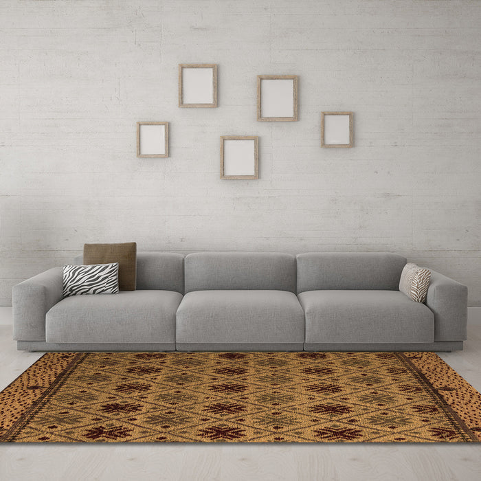 Machine Washable Abstract Orange Modern Area Rugs in a Living Room, wshabs5174org