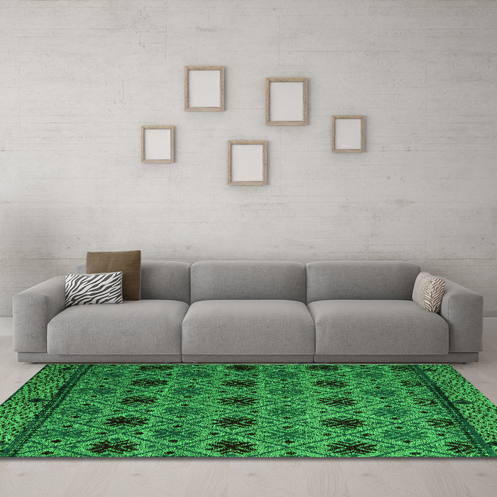 Machine Washable Abstract Green Modern Area Rugs in a Living Room,, wshabs5174grn