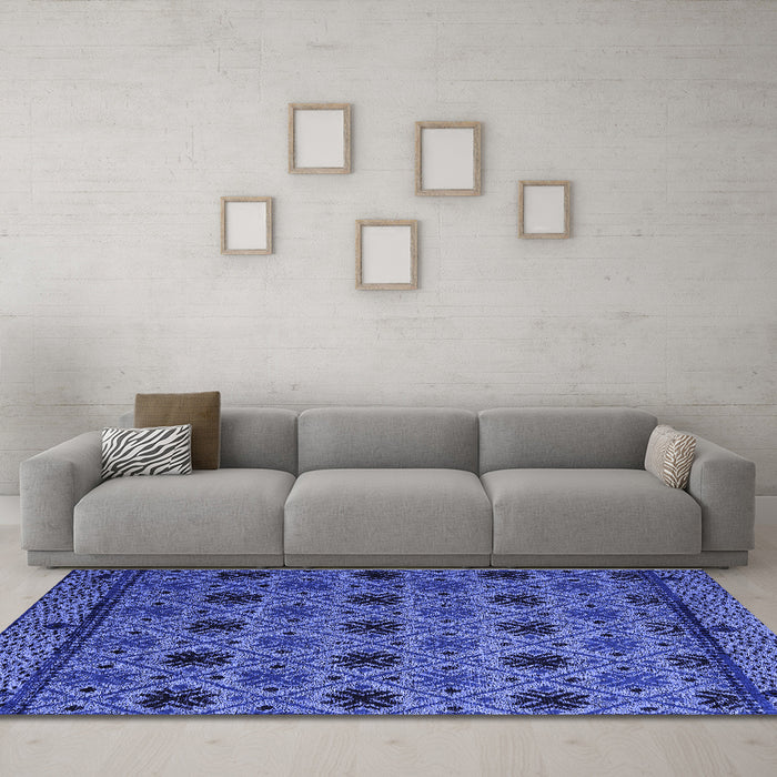 Machine Washable Abstract Blue Modern Rug in a Living Room, wshabs5174blu